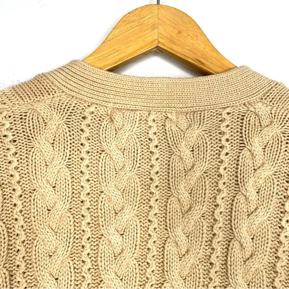 Vintage Cable Knit Cardigan Sweater Women’s Small Tan Grandmacore Tunic - Picture 5 of 10